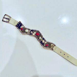Gorgeous new Alexis Bittar leather gold coral beaded rhinestone bracelet
